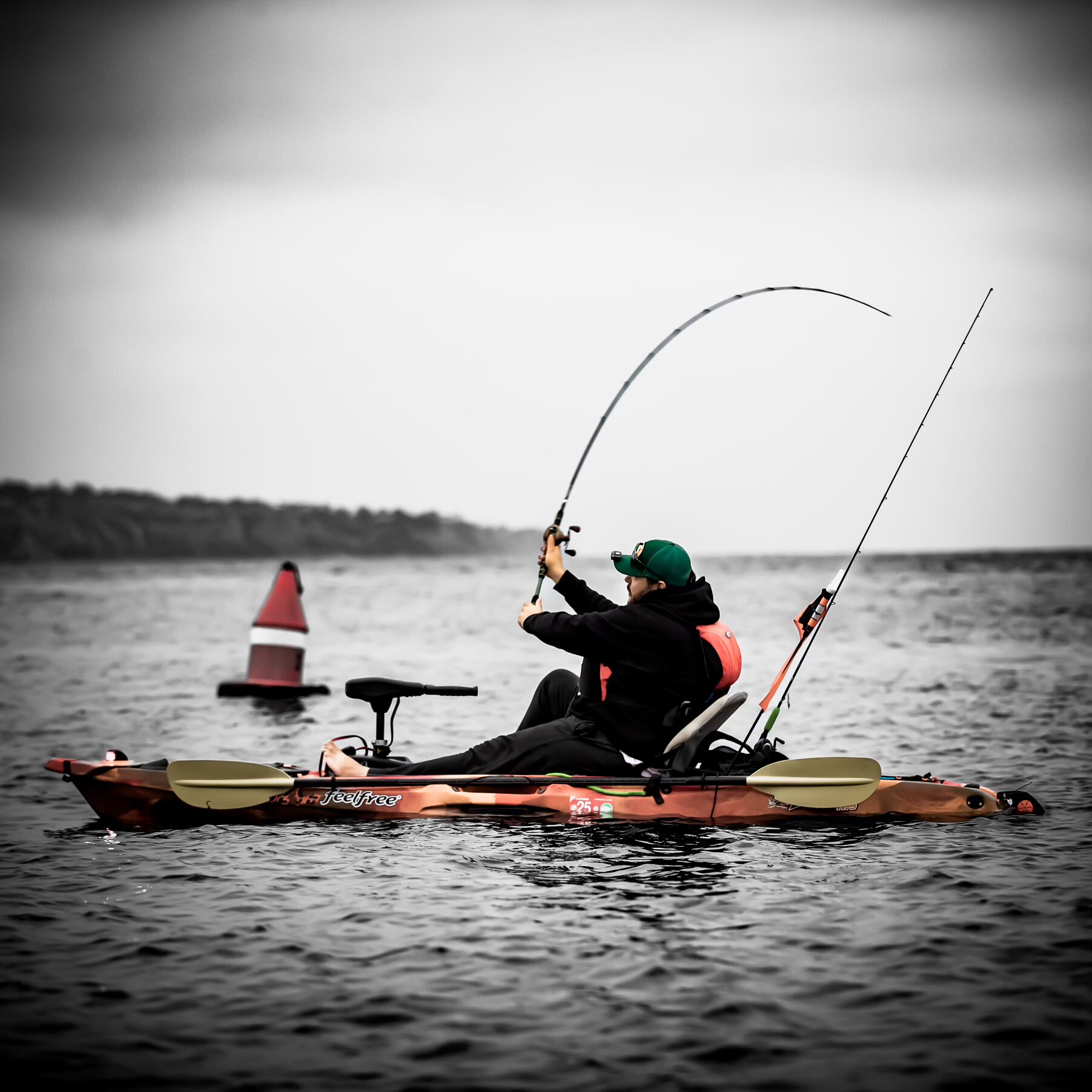 Daniel Kayak Fishing for Calico Bass, Sand Bass and Spotted Bay Bass in Redondo Beach, California.