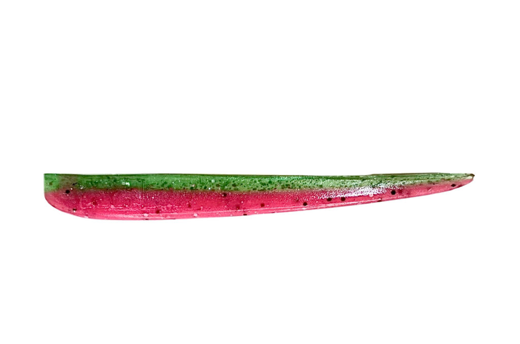 [FISH]rx RX Slug in Sour Watermelon, 4" — handcrafted soft plastic bait for SoCal inshore bass