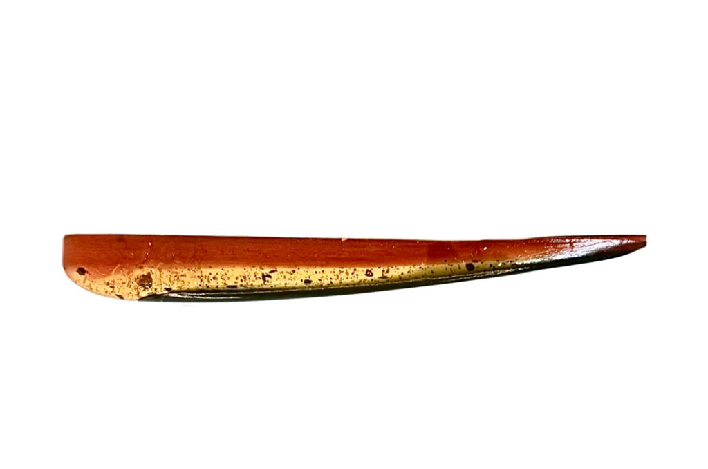 [FISH]rx RX Slug in Champagne Black Tip, 4" — handcrafted soft plastic bait for SoCal inshore bass