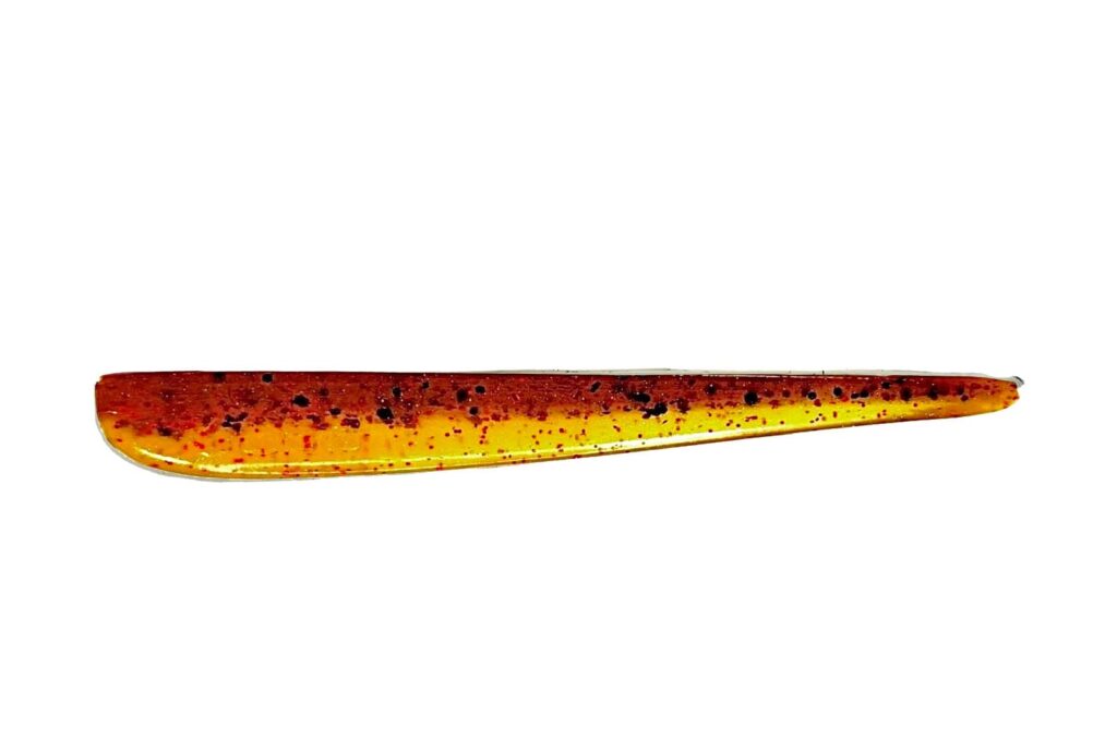 [FISH]rx RX Slug in Fireball, 4" — handcrafted soft plastic bait for SoCal inshore bass