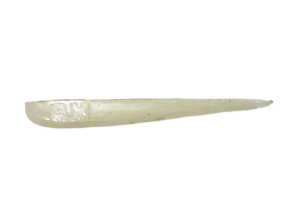 [FISH]rx RX Slug in Pearl, 4" — handcrafted soft plastic bait for SoCal inshore bass