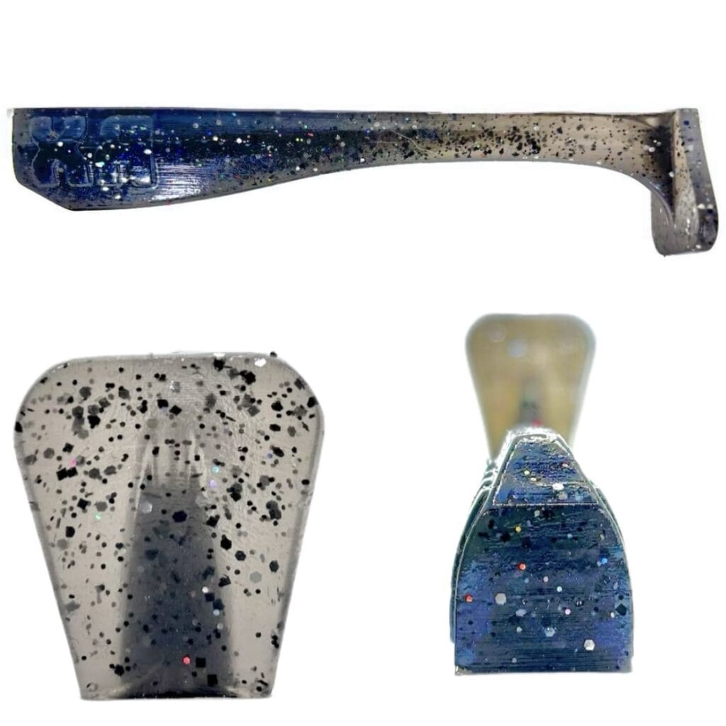 [FISH]rx RX Paddle Tail in Oreo Dust, 3.5" — handcrafted soft plastic bait for SoCal inshore bass