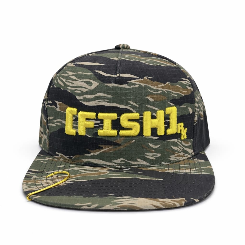 [FISH]rx Snapback – Tropical Camo with Chartreuse Logo
